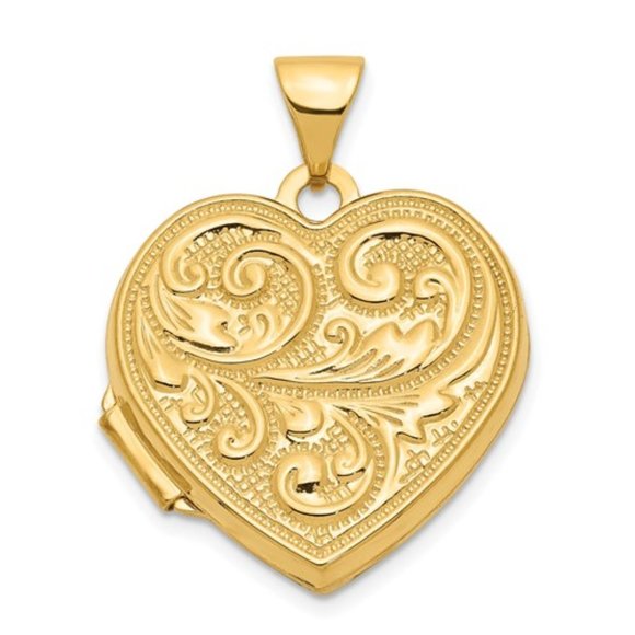 14k Yellow Gold Scrolled LOVE YOU ALWAYS Valentine Heart Locket Pendant Necklace - Picture 1 of 5